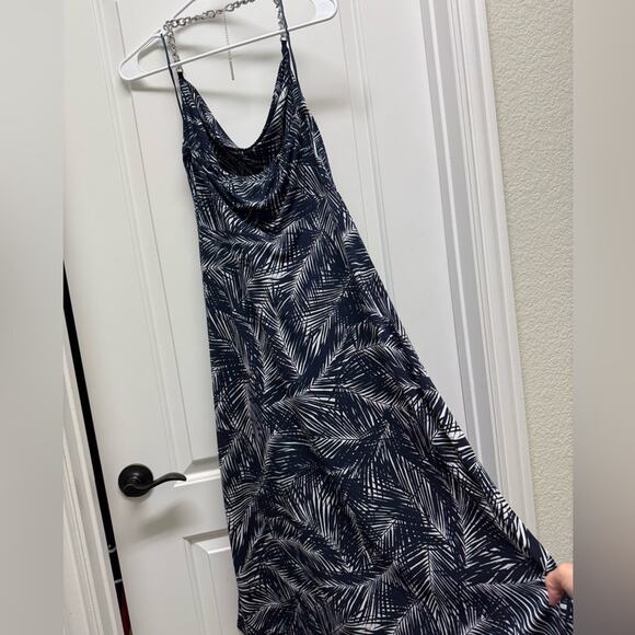 Michael Michael Kors Womens Palm-Print Halter Midi Dress navy small resort wear - Picture 1 of 11
